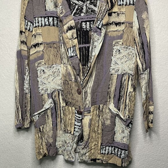 Vtg Karen Kane Petite Light Weight Blazer Jacket Geometric Pattern Multicolor - Picture 2 of 6